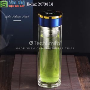 Bình Thuỷ Tinh Lọc Trà 2 Lớp Giữ Nhiệt Có Nắp Hiển Thị Nhiệt Độ Dung Tích 380ml TI0488