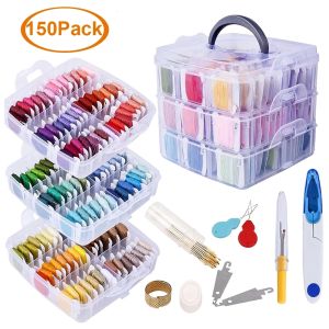 Embroidery Kit Floss Set Including 150 Colors Threads with 3-Tier Transparent Storage Box Cross Stitch Tools