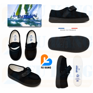 Bruman Men’s Comfort Shoe Black | Wide Gusset Hook & Loop Rehab Shoe | Made in France