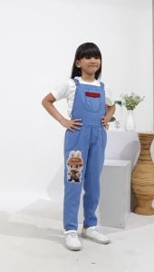 terbaru overall jeans anak perempuan boneka 3D labubu led usia 5-12 tahun