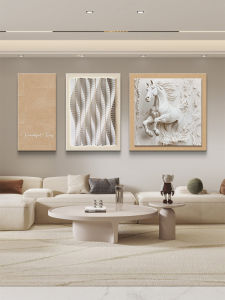 YUANLAISHIWOJIA | Cream Style Three-piece Living Room Decorative Wall Art Sandstone Texture Horse Design