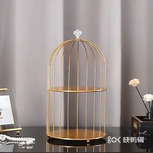 Organizer Dekorasi Meja Rak Kosmetik Nordic Gold Bird Cage Rack Makeup Organizer