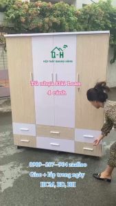 TỦ QUẦN ÁO NHỰA 4 CÁNH PHỐI MÀU TRẮNG KEM NHIỀU HỘC KÉO - GIAO HÀNG NGUYÊN KHỐI