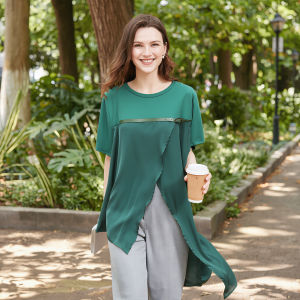 Irregular Hem Spliced Design Loose Round Neck T-Shirt Summer