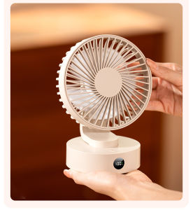 Portable Mini Fan Strong Wind Oscillating Silent Power Cordless Rechargeable Desktop Fan With Battery 5 Speed Digital Display Cooler Small Fan for Students Office Gifts