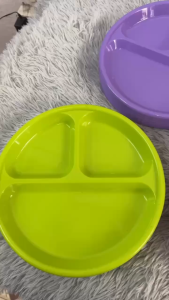 Kanata 1pc Plastic Plate with 3 Division Round Plate 10 inches Plate Dish Plate for Kids and Student