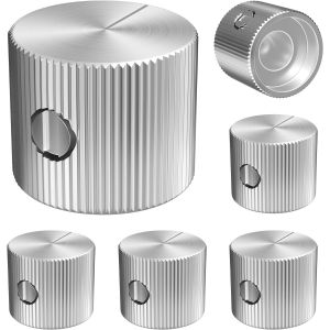 DaierTek 6PCS 6.35MM Potentiometer Knob Metal Silver Guitar Pedal Knobs 1/4 Shaft Silver AMP Knobs with Set Screw Guitar Knobs