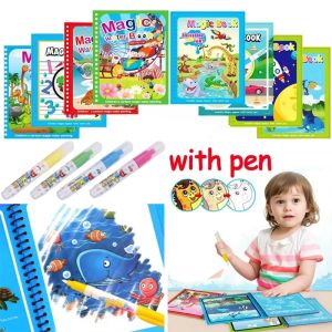 Magic Water Coloring Book With Refillable Water Pen Montessori Coloring Books Early Education and Learning Puzzle Drawing Toys