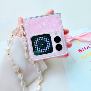 Huawei Nova FlipS Phone Case Folding Screen Bracelet Lanyard Girl Style Mother-of-Pearl Luxury Fashion Protective Cover
