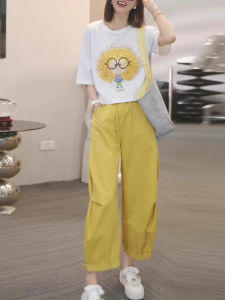 Shalldoer | Fashion Anti-Aging Loose Short Sleeve Womens Two-Piece Set Summer New Style Slimming T-Shirt Wide Leg Pants Ensemble