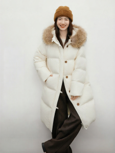 HOPESHOW | Women Raccoon Fur Collar Vintage Style Winter Down Jacket