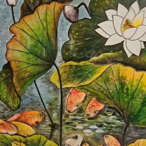 Tranh sơn mài hoa sen Siêu đẹp 80x140 cm hàng xuất khẩu trang trí làm quà tặng ý nghĩa