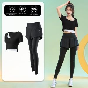 WANTINGDINUO | Quick-Drying Black Patchwork Short Sleeve Women Yoga Suit