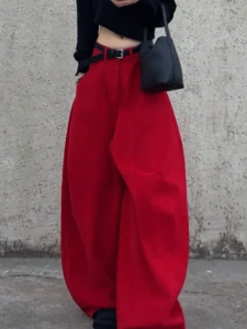 MANMI | Autumn New Style Fashionable Red Wide-leg Pants