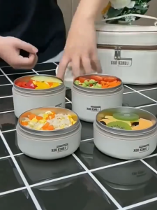 กล่องใส่ข้าว เข้าไมโครเวฟได้ ความจุสูง กล่องข้าว เก็บอุณหภูมิ สเตนเลส 304/316 ข้าวกล่อง 2/3/4/ ชั้น กล่องเก็บอาหาร ฟรี (ช้อนและตะเกียบ) พร้อมกระเป๋าพกพา กล่องอาหาร กล่องข้าว