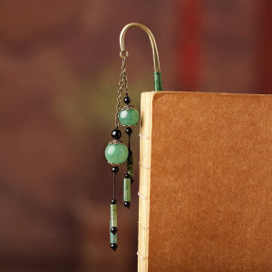 Chinese Ancient Style Metal Bookmark Classical Chinese Style Stationery Aventurine Ethnic Style Tassel Small Gift Creative Gift for Students