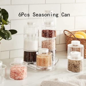 6pcs Seasoning Tower Jars Stackable Transparent Storage Box with Lid
