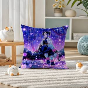 Bandai | Demon Slayer Kokushibo Upper Moon Anime Plush Pillow Cover Soft Short Plush Cushion Cover For Sofa Bedroom Home Decor Gift