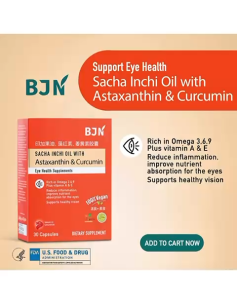 BJN Sacha Inchi Oil W/ Astaxanthin & Curcumin Eyes Supplement 30 Capsules