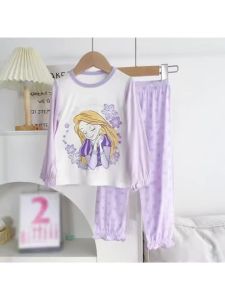 BLOKEES | Girls Long Sleeve Pajama Set Soft Rapunzel Cartoon Print Home Suit Kids Round Neck Sleepwear Tops+Pants Children Loungewear 3-8Y