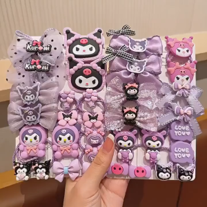 16/18Pcs Sanrio Hair Tie Kurom Melody Cute Hair Rope Clip for Kids Scrunchies Ponytail