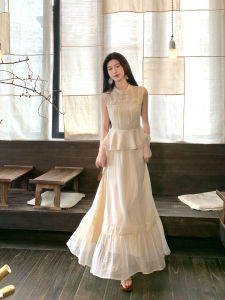 LINGQIAN | French Lace Patchwork Set Dress Sleeveless Top High Waist Flared Skirt