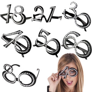 Birthday Rhinestone Number Glasses 18th 21th 30th 40th 50th 60th 80th Birthday Sunglasses Celebration Decoration Party Favors