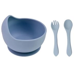 BPA Free Silicone Baby Feeding Bowl Set Solid Color Waterproof Kids Feeding Bowl with Training Spoon Fork Infant Tableware Set