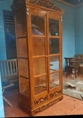 Almari Pajangan kayu jati 2 pintu Murah model palembang