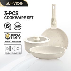 SUPVIBEหม้อและกระทะ กระทะเซ็ต 3 ชิ้น ชุดกระทะและหม้อ ชุดหม้อกระทะ ชุดเครื่องครัว ชุดเครื่องครัว ชุดหม้อกระทะ3ใบ