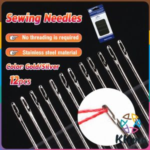 KLIMO 12 PCS Blind Sewing Needles Elderly Big Hole Stainless Steel Needle for Sewing Household DIY Beading Threading Needles