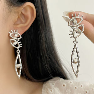 Elyt Alloy Metal Eyeglasses Long Dangle Earrings Ladies Luxury Simplicity Smoked Crystal French Horn Ear Studs Hook Style