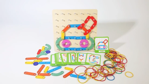 2 in 1 Wooden Geoboard Montessori Toy Shape Puzzle Early Learning Math Pegboard Mainan Kayu Edukasi Kanak Kanak