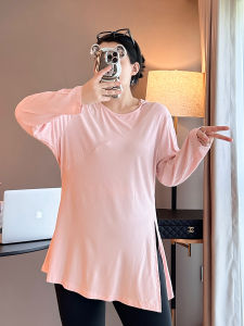 plus Size Fitness Sports Top Womens Long Sleeve Yoga Shirt Casual Hoodie Side Slit Design for plus Size Women over 200 Pounds