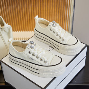 Casual Diamond Embellished Canvas Shoes Womens Spring 2025 Fashionable Versatile National Style Leather Low Top Sneakers