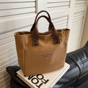 Canvas Handheld Bento Box Bag for Office Workers Outing Lunch Bag Simple Color Block Fashionable Handbag Lunch Box Bag