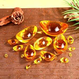 Citrine ornaments large and small gold ingots crystal ingots黄水晶摆件大小金元宝水晶元宝聚宝盆乔迁摆件开业礼品家居装饰品