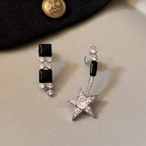 ต่างหูเงินแท้ S925 ทรงดาวสีดำ แฟชั่นหรูหรา สำหรับผู้หญิง เครื่องประดับหูแบบใหม่ปี 2026 สไตล์นักแสดงละครโทรทัศน์