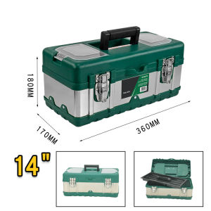 Stainless Tool Box 14" | 17" | 19" Inch With Buckle Latches Plastic Organizer Storage Protable Toolbox Storage Box