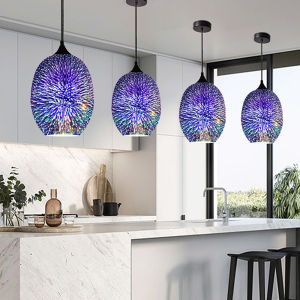 LANTU กระจก3D ที่ทันสมัยโคมไฟระย้าแบบจี้ LED สีสันสดใสสำหรับห้องรับประทานอาหารห้องครัวเกาะโคมไฟแขวน