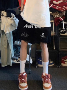 Summer Casual Loose Black Shorts American Hip Hop Lettering Sports Basketball Five-Quarter Length Mens Straight Leg Pants