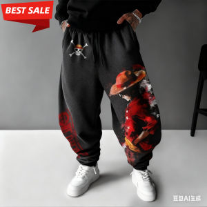 Bandai | Autumn Winter Cotton Pants Anime One Piece Luffy 2025 Harajuku Men Women Streetwear Loose Casual Sports Cuffed Sweatpants Y2k