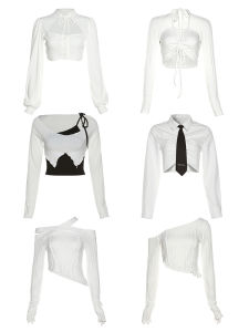 Áo Thun Nữ Tay Dài Ngắn Ngọt Ngào Và Cay Nồng Phong Cách Mỹ Mùa Xuân Áo Biểu Diễn Khiêu Vũ Sôi Động Màu Trắng