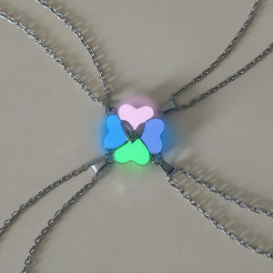 4 Pcs Luminous Four-Leaf Clover Good Friend Sister Brother Couples Grow In The Dark Stainless Steel Chain Jewelry Set Pe