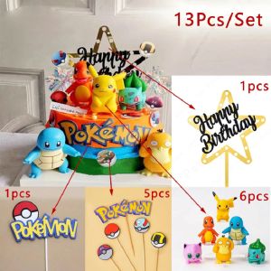 Bandai | 13Pcs/set Pokemon Cake Topper Pikachu Anime Figure Party Happy Birthday Pokemon Cake Decoration Supplies Boy Ornaments Gift
