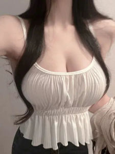 Áo Ba Lỗ Cổ Chữ U Xếp Ly Pure Desire Dành Cho Nữ Mùa Thu Có Thắt Lưng Áo Lót Viền Lá Sen Áo Ba Lỗ Cotton Polyester