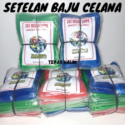 Jas Hujan Plastik Setelan LDPE 1 Lusin Merk Mambo Mix 3 Warna