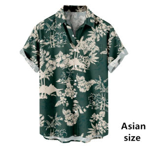 Mens Retro Watercolor Palm Tree Print Short Sleeve Shirt Lapel Button Placket Tropical Trip Look Mens Aloha Shirts