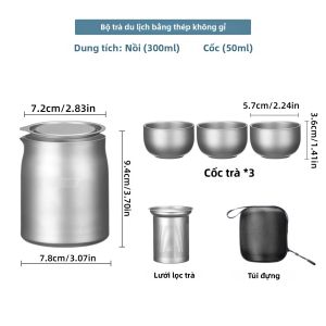 Bộ Ấm Trà Di Động Bằng Thép Không Gỉ BISINNA 304 Ấm Trà Và Cốc Nhẹ Dùng Cho Cắm Trại Ngoài Trời Dã Ngoại Đi Bộ Đường Dài - Bộ Đồ Ăn Du Lịch