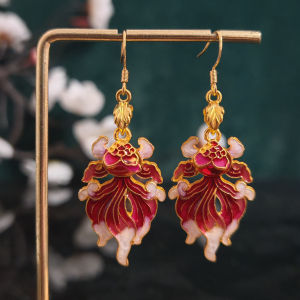 New Chinese Style Red Fortune Carp Ear Jewelry Clip-On Earrings for New Year And Zodiac Year Fashionable Fashion Accessories